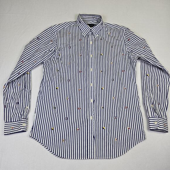 Ralph Lauren Womens Pennant Blouse Nautical Flag Button Down Striped Embroider M - Picture 6 of 16